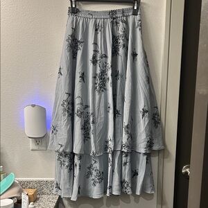 Light Gray Floral Tiered Maxi Skirt - Women's Skirt